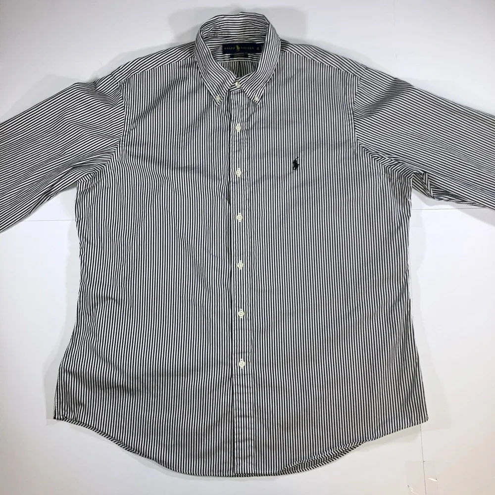 Polo Ralph Lauren Shirt Mens XL Black White Stripe Custom Fit Button Down